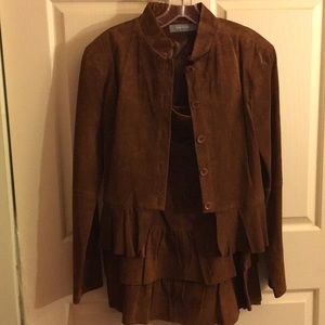 Suede skirt and jacket set
